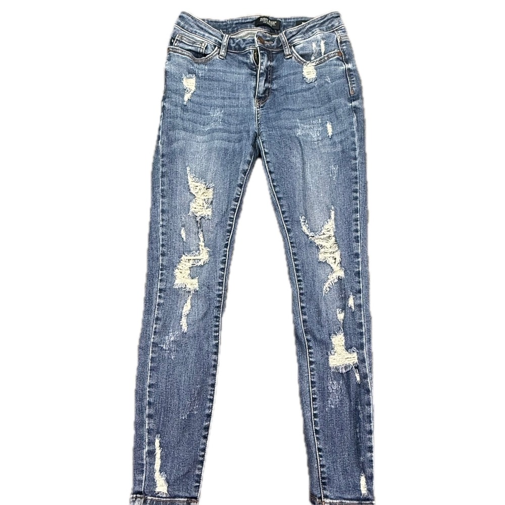 Judy Blue Skinny Jeans Womens 3/26 Blue Distressed Shredded Denim JB88177
